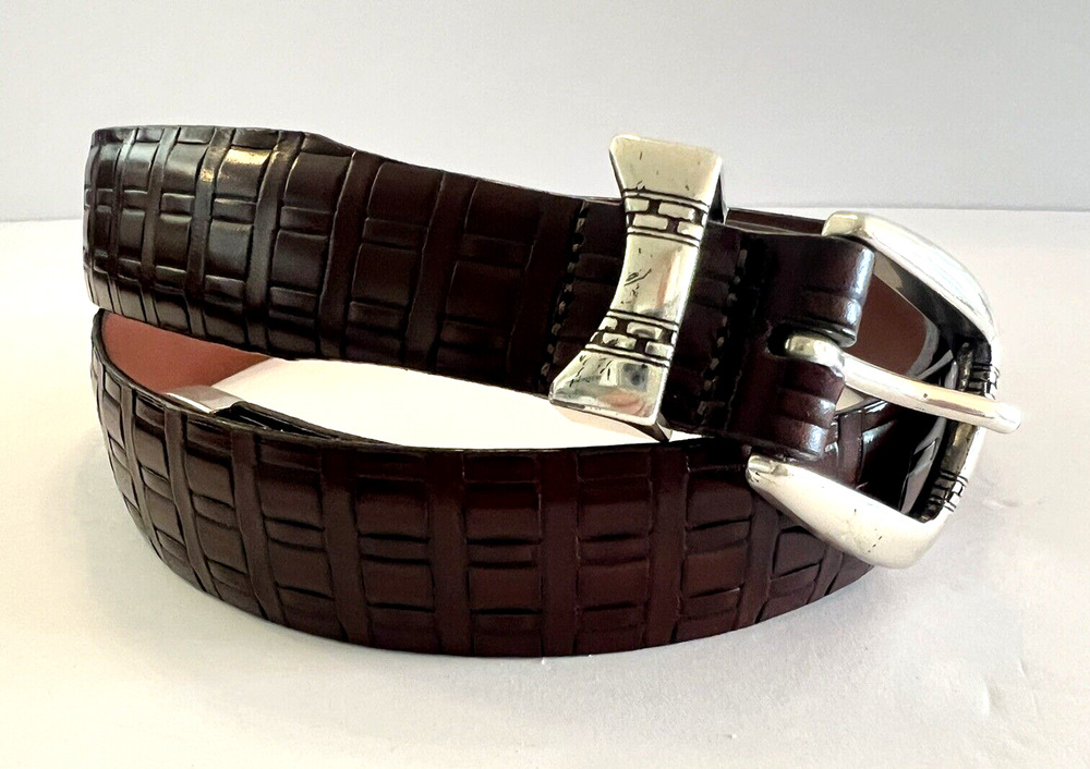 FAB! ONYX by BRIGHTON Brown Embossed Genuine Leather Belt Size 42 Made in USA